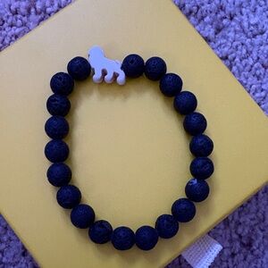 Black Beaded, FAHLO Bracelet with White Lion Charm
